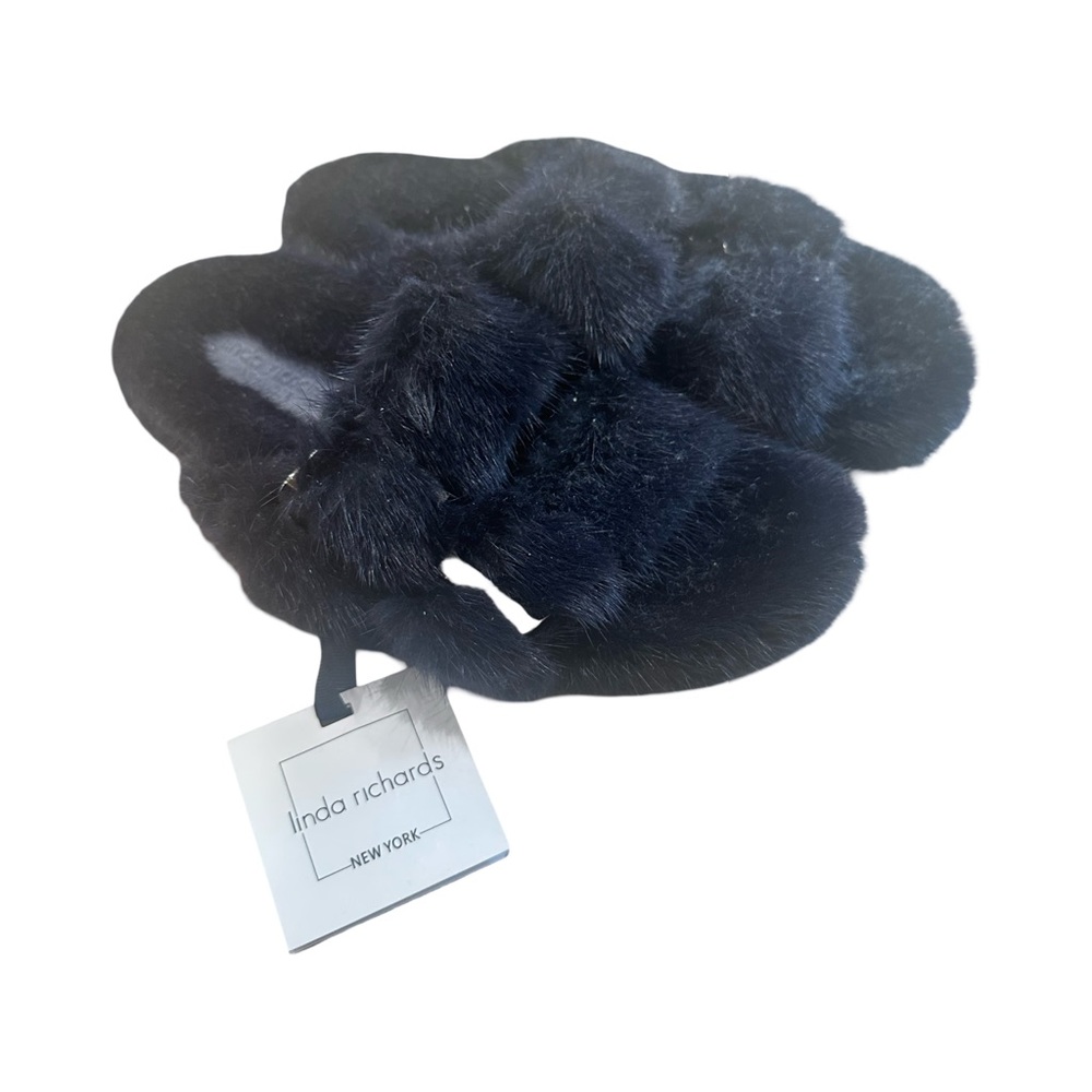 Linda Richards Black Fur Slippers